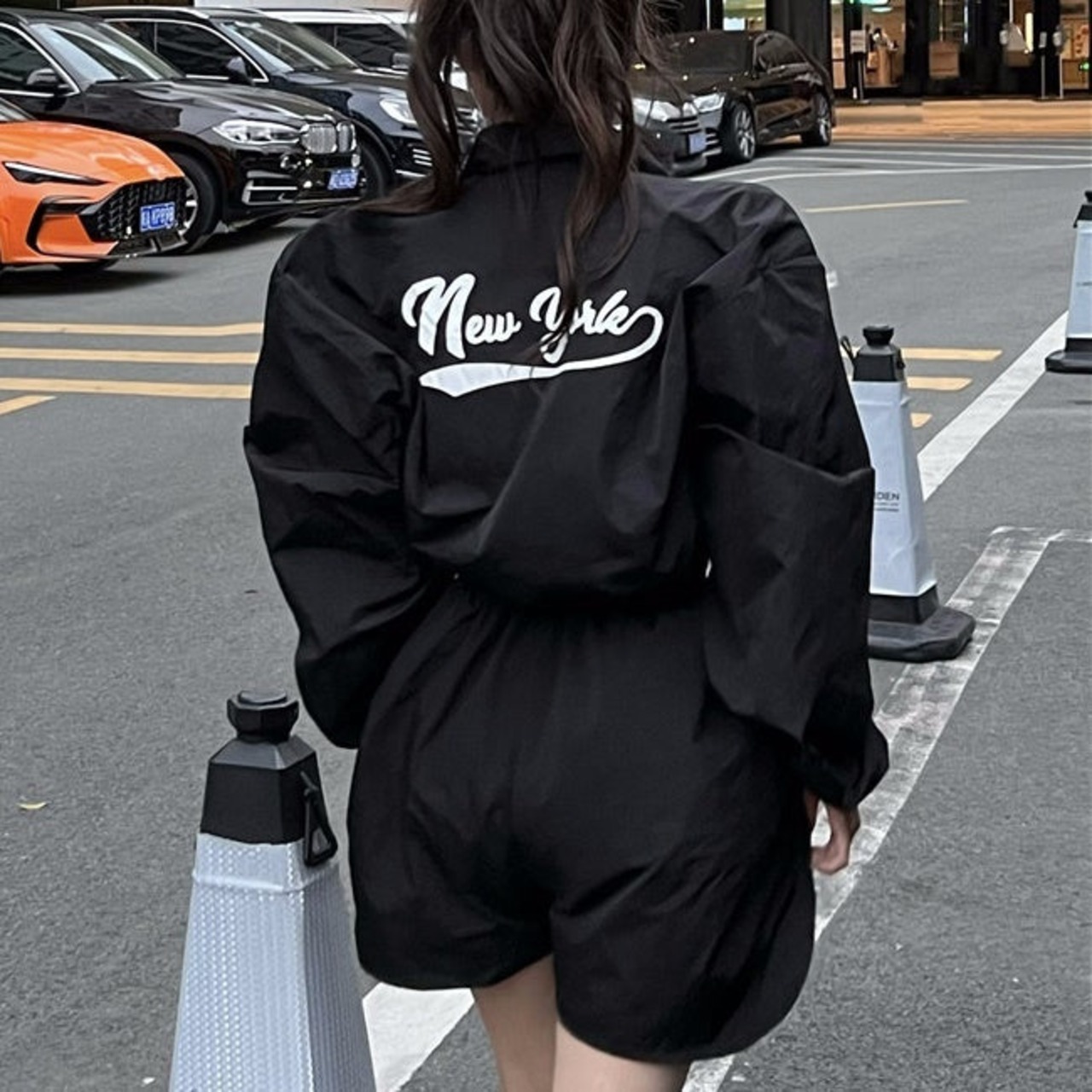 セットアップ レディース 韓国 秋 ナイロン ジャケット ショートパンツ 