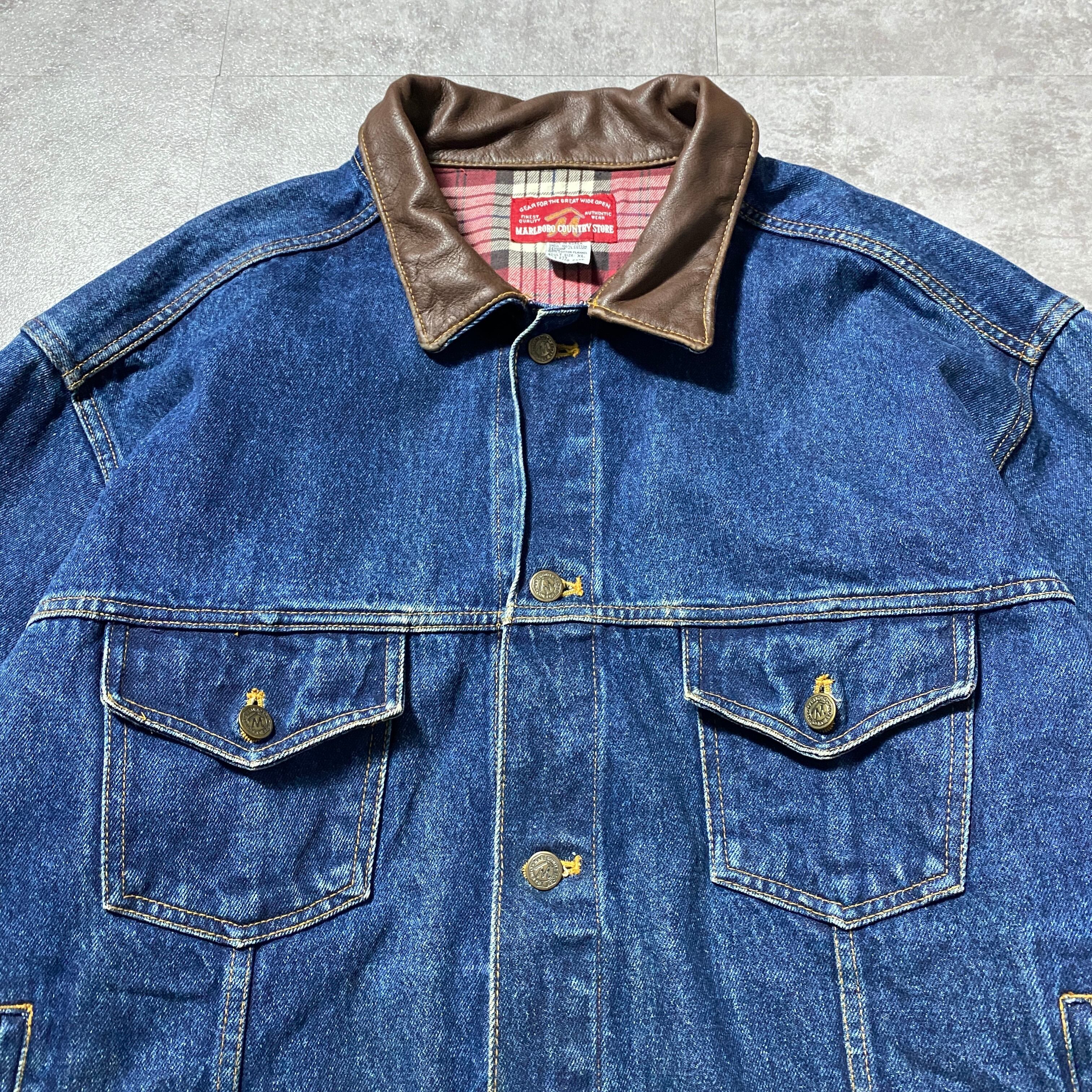 Size.XL】90's Marlboro マルボロ レザー襟 デニムジャケット