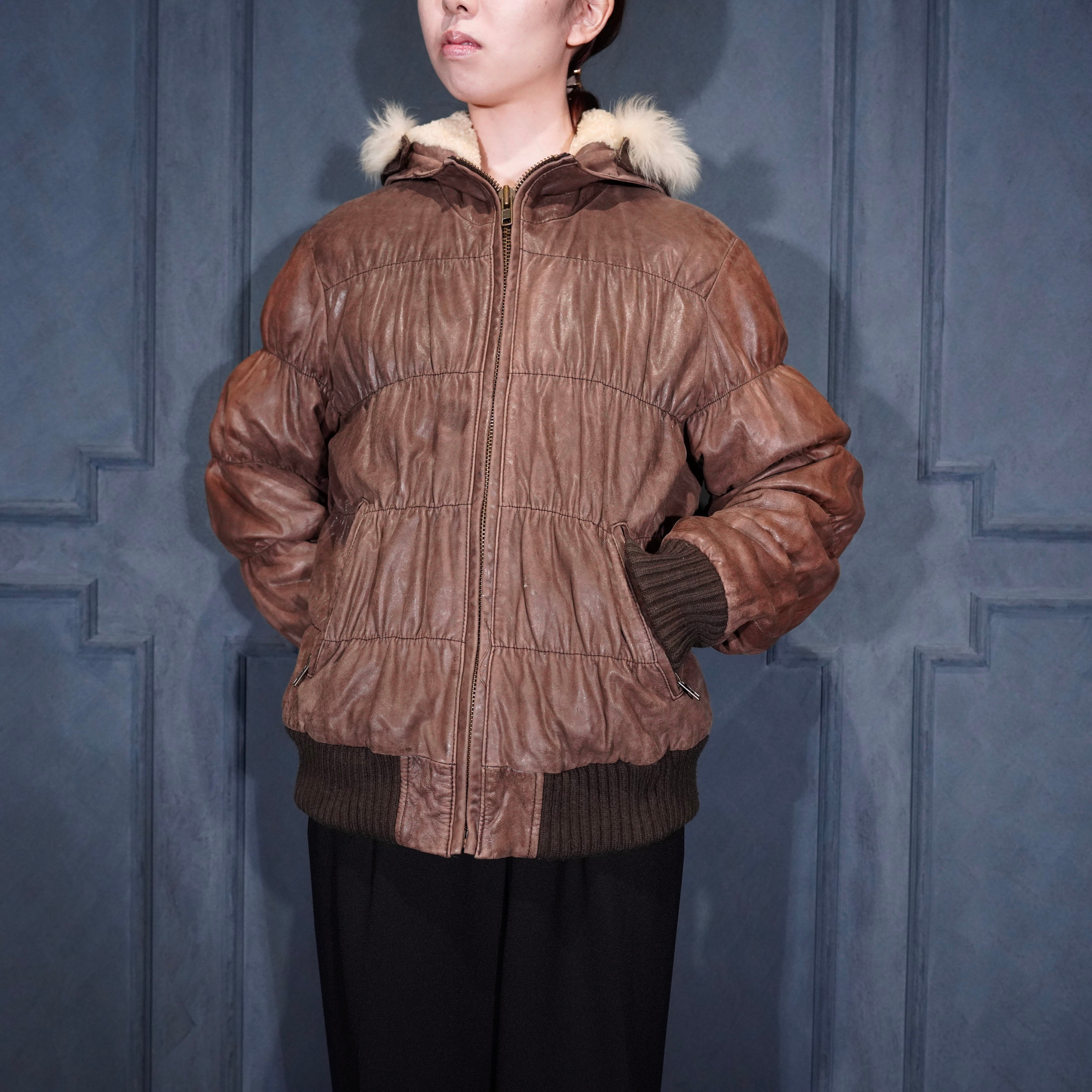 UGG AUSTRALIA FUR LEATHER HOODIE ZIP UP BLOUSON/アグオーストラリア