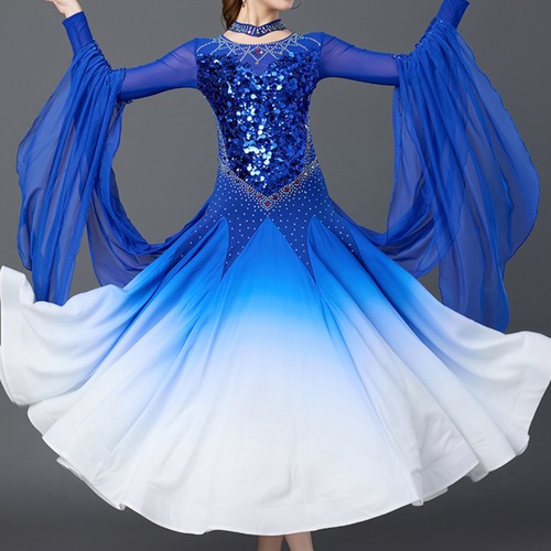 ロングスリーブ ミモレ グラデーション ダンスドレス　 ds1151