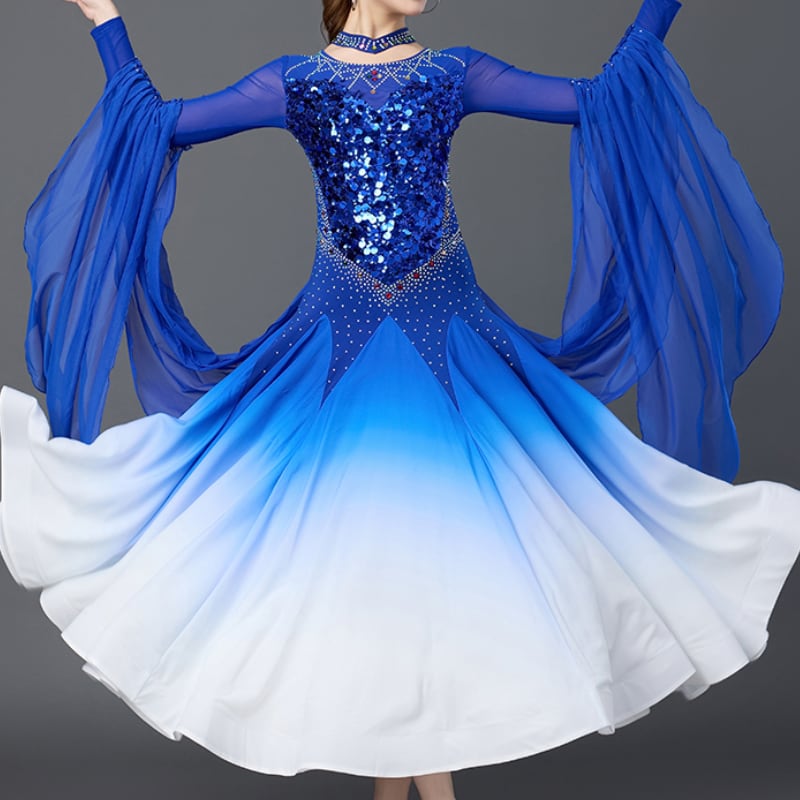 ロングスリーブ ミモレ グラデーション ダンスドレス ds1151