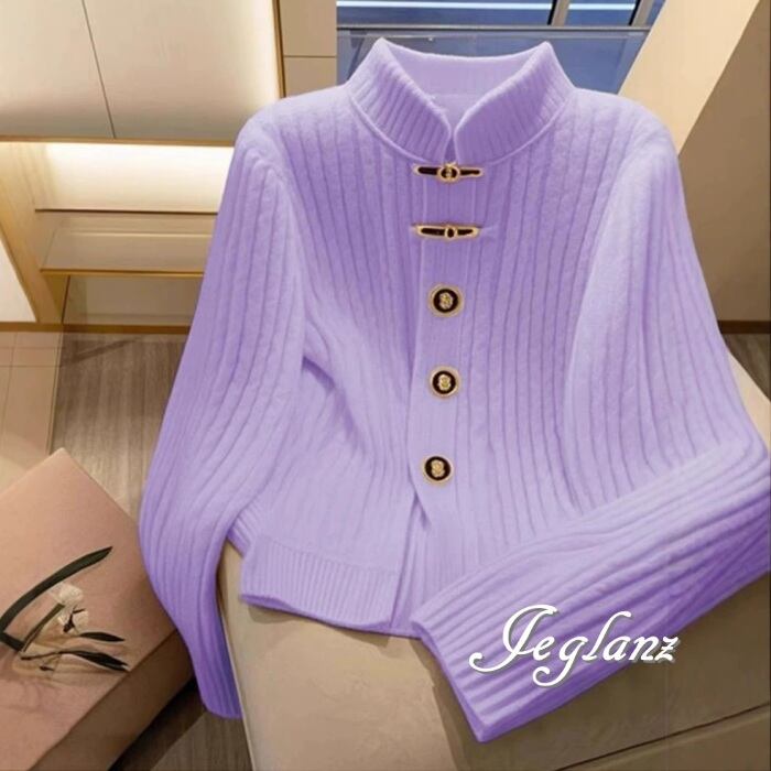 2色 ニット カーディガン ジャケット スタンドカラー ビジュー(MA658)σ,ς*