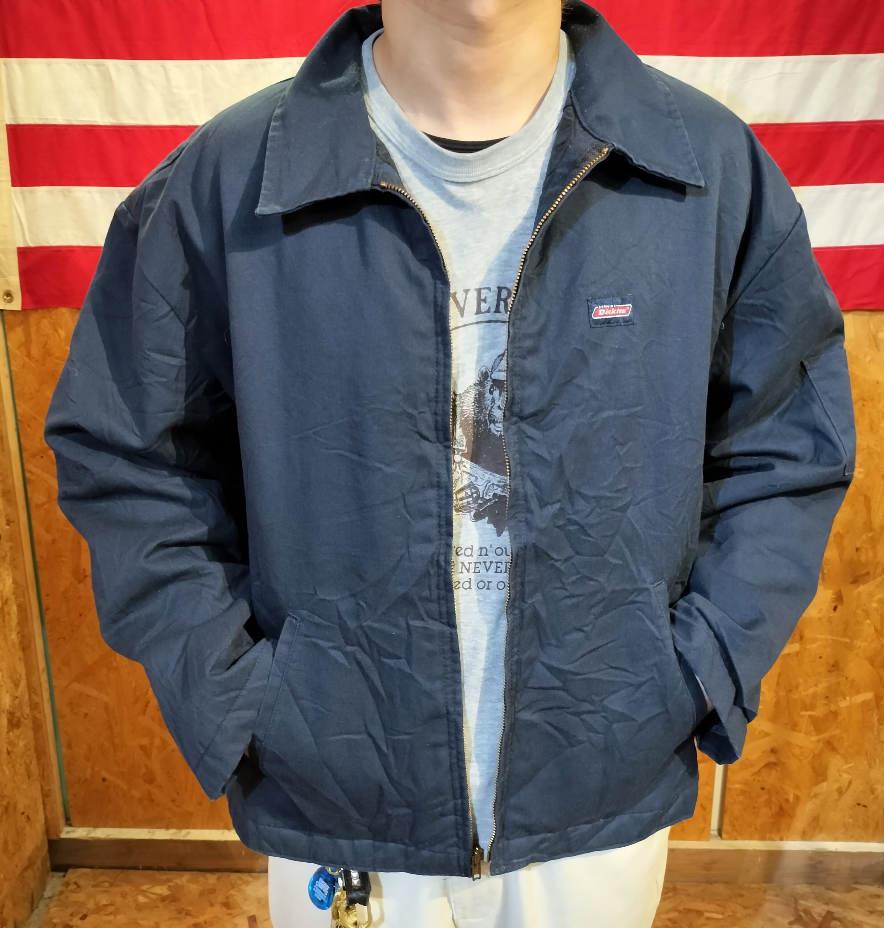 Used ジャケット◆2XL 濃紺 Dickies ワークジャケット ロゴ 無地◆ヴィンテージ USA古着