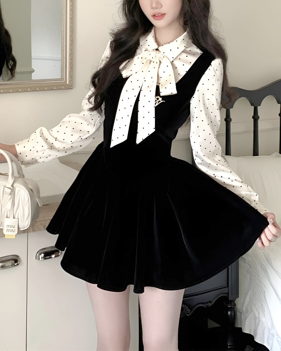 ドットリボンベルベットワンピース 24W12059