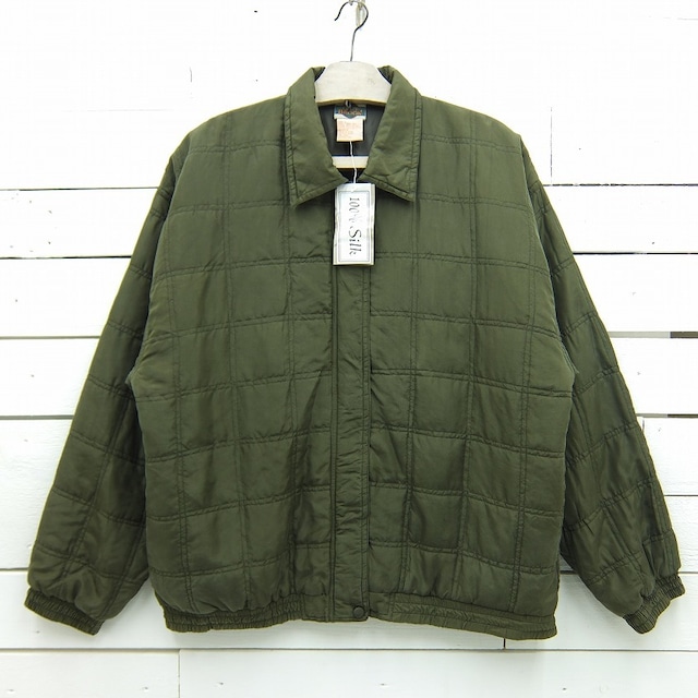 OUT BROOK 100%SILK ジップアップ シルクジャケット ブルゾン オリーブ系 レディース Lサイズ タグ付き 未使用品