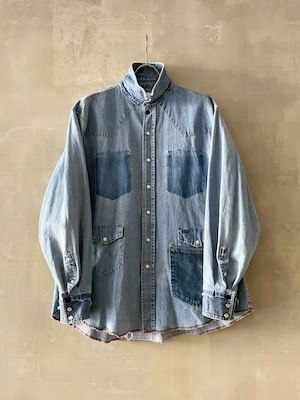 TrAnsference reconstructed raw finish western denim shirt - indigo