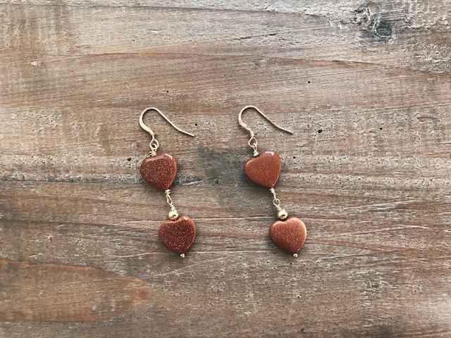 【14kgf】Sand stone heart earrings 