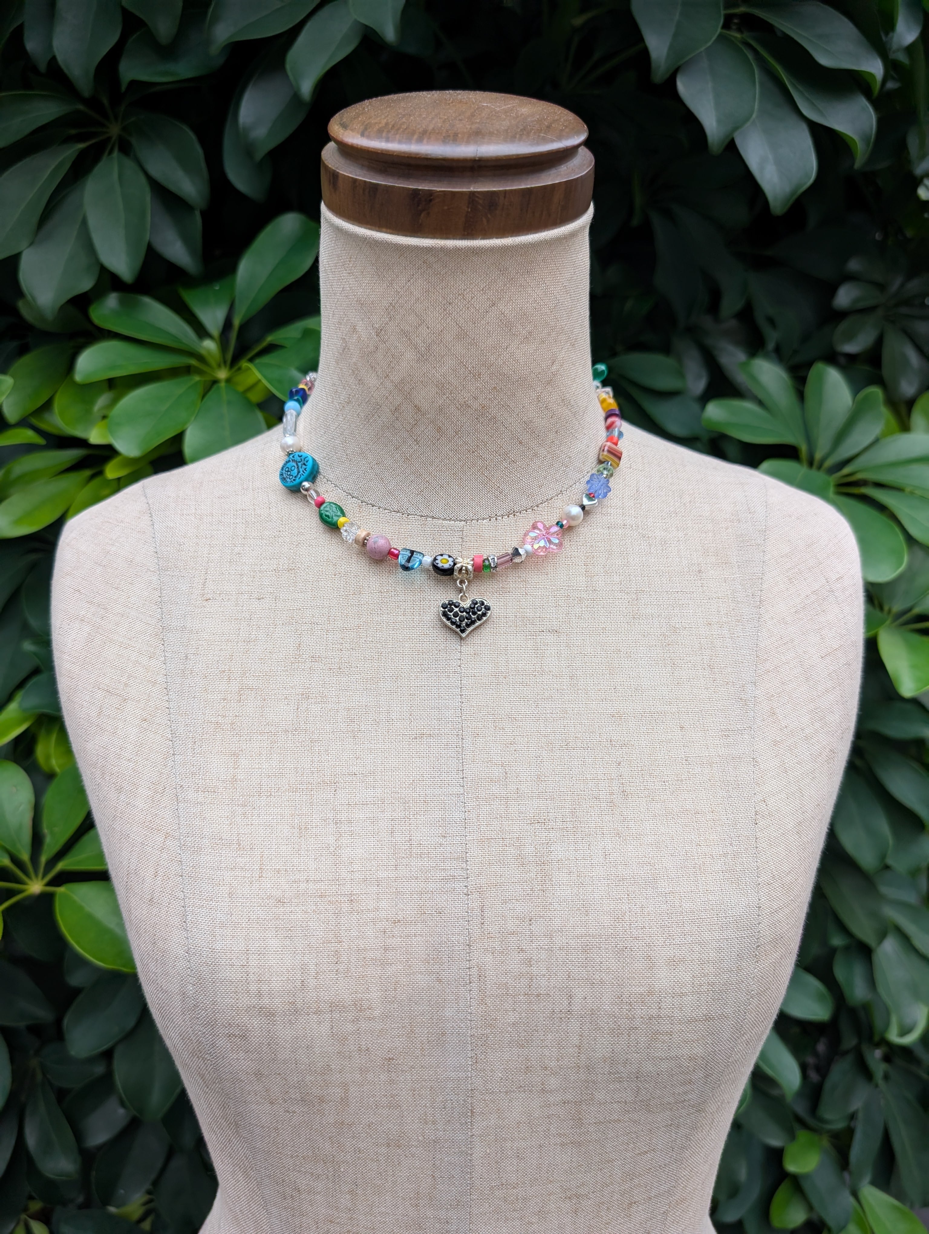 "深緑" original HEART hand made necklace / BLACK