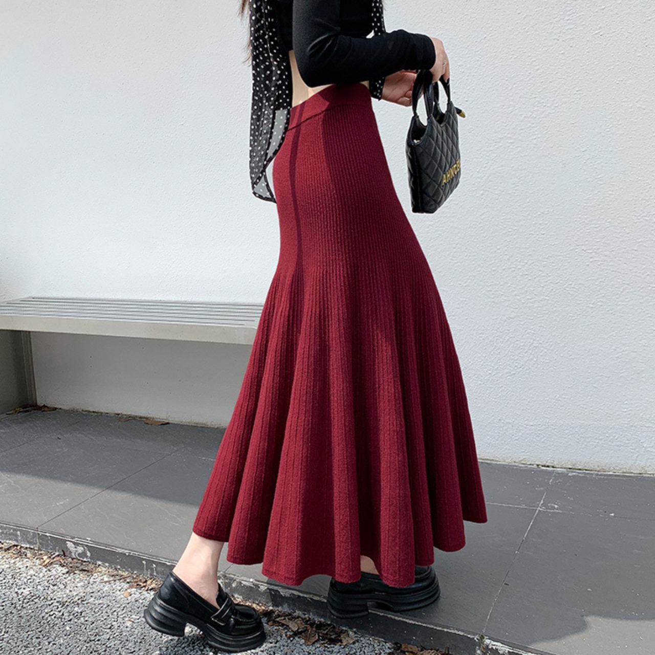 フィットフレア ニット ロング スカート 10313