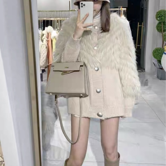 ファー付きニットカーディガン