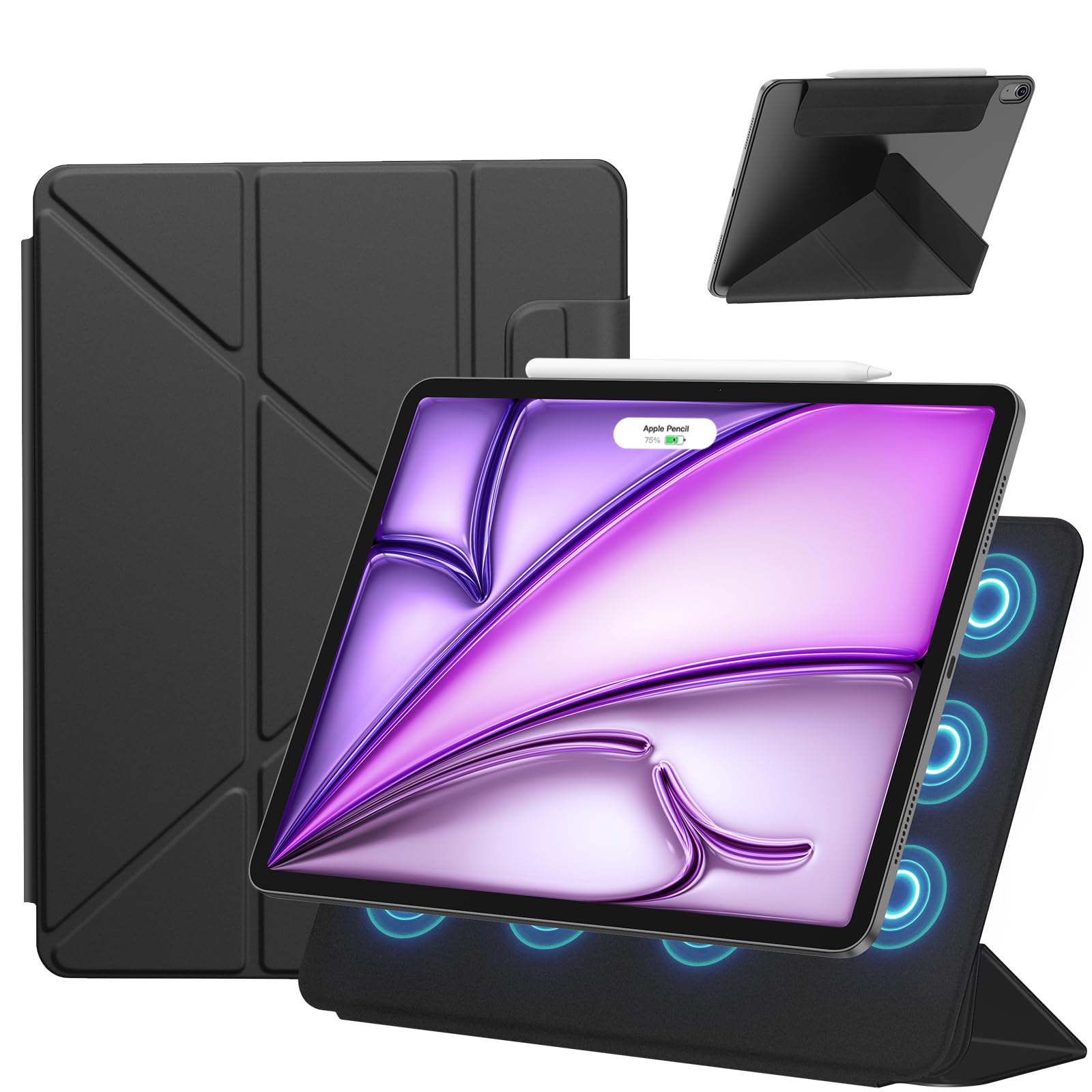 SANDUODD iPad Air 11インチ ケース M2/M3/M4 (2024/2025/2026、第6/7/8世代)/iPad Air 第5/4世代(2022/2020)/iPad pro 11インチ ケース(2018)専用 横置&縦置 角度調整可能 三角形スタンド 強力マグネット吸着 Pencil対応 極薄 軽量 オートスリープ/ウェイク対応 (ブラック)