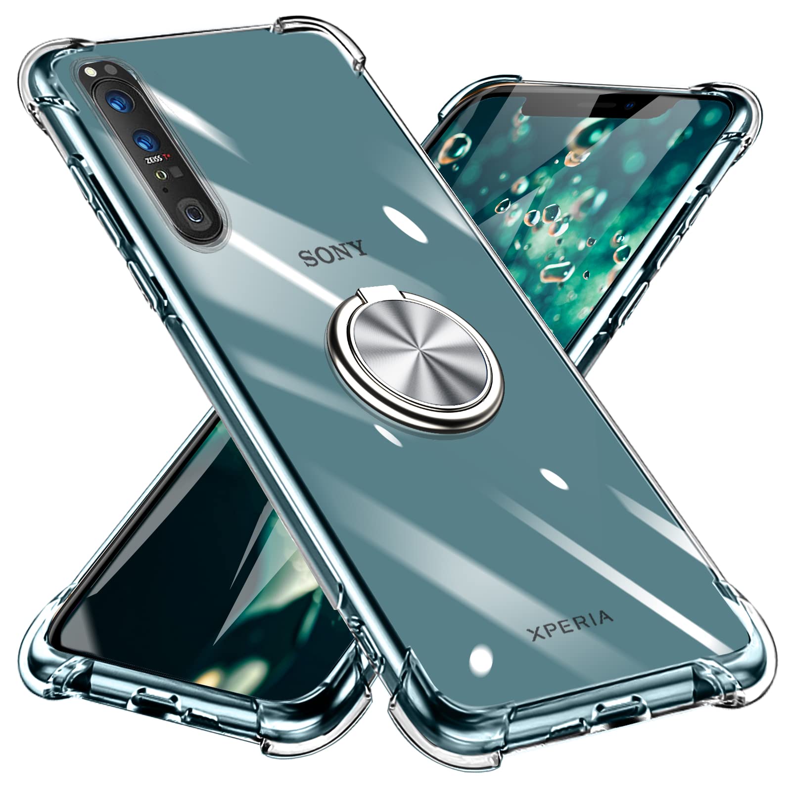 QOUNVYW 向け Xperia 1 II 用のケース リング付き クリア TPU グラデーション色 耐衝撃 クリア