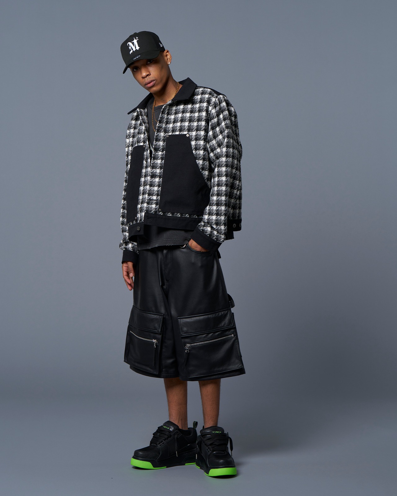 MLVINCE / painter check trucker jacket black