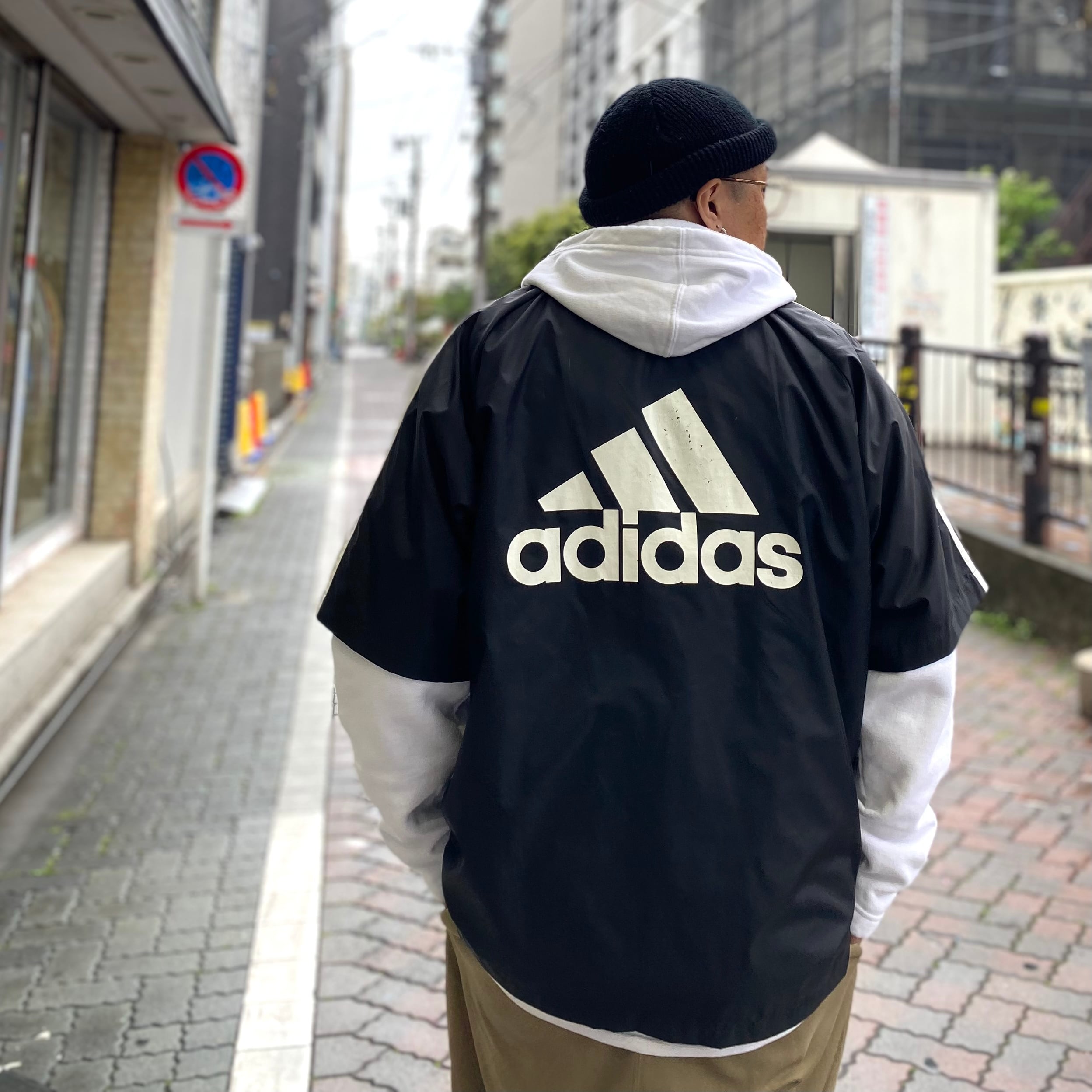 Size Xl程度 Adidas アディダス ナイロンジャケット 半袖 ピステ プルオーバー 黒 古着 古着屋 高円寺 ビンテージ Slat Albatross Isla Vintage