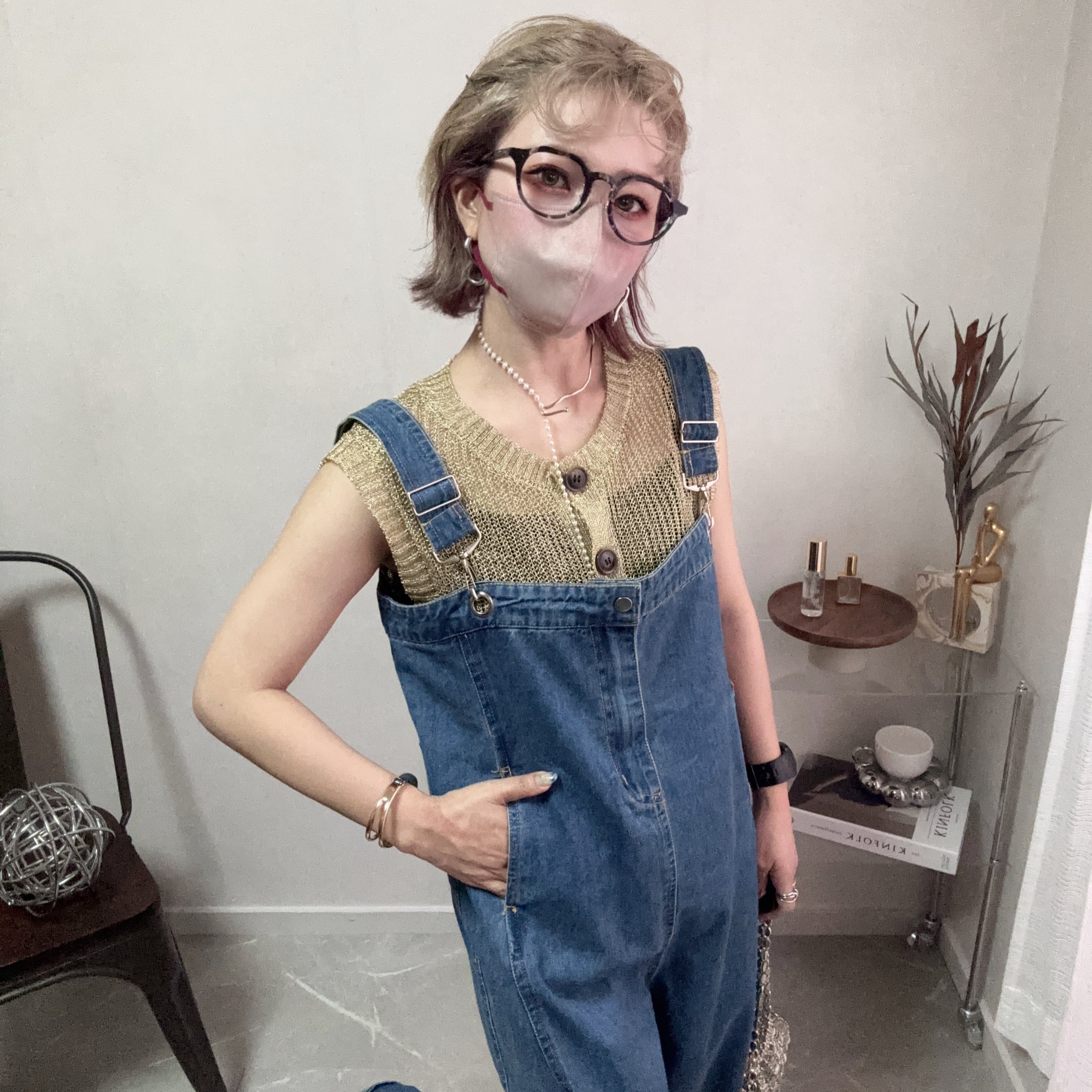 jump ring denim salopette