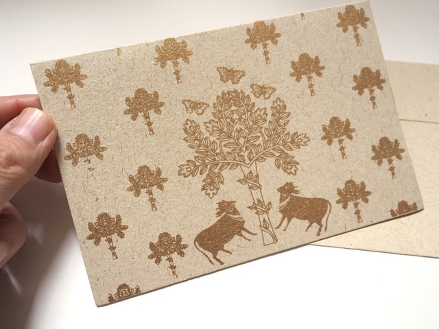 ハンドスクリーンプリント　メッセージカード　牛　C251216