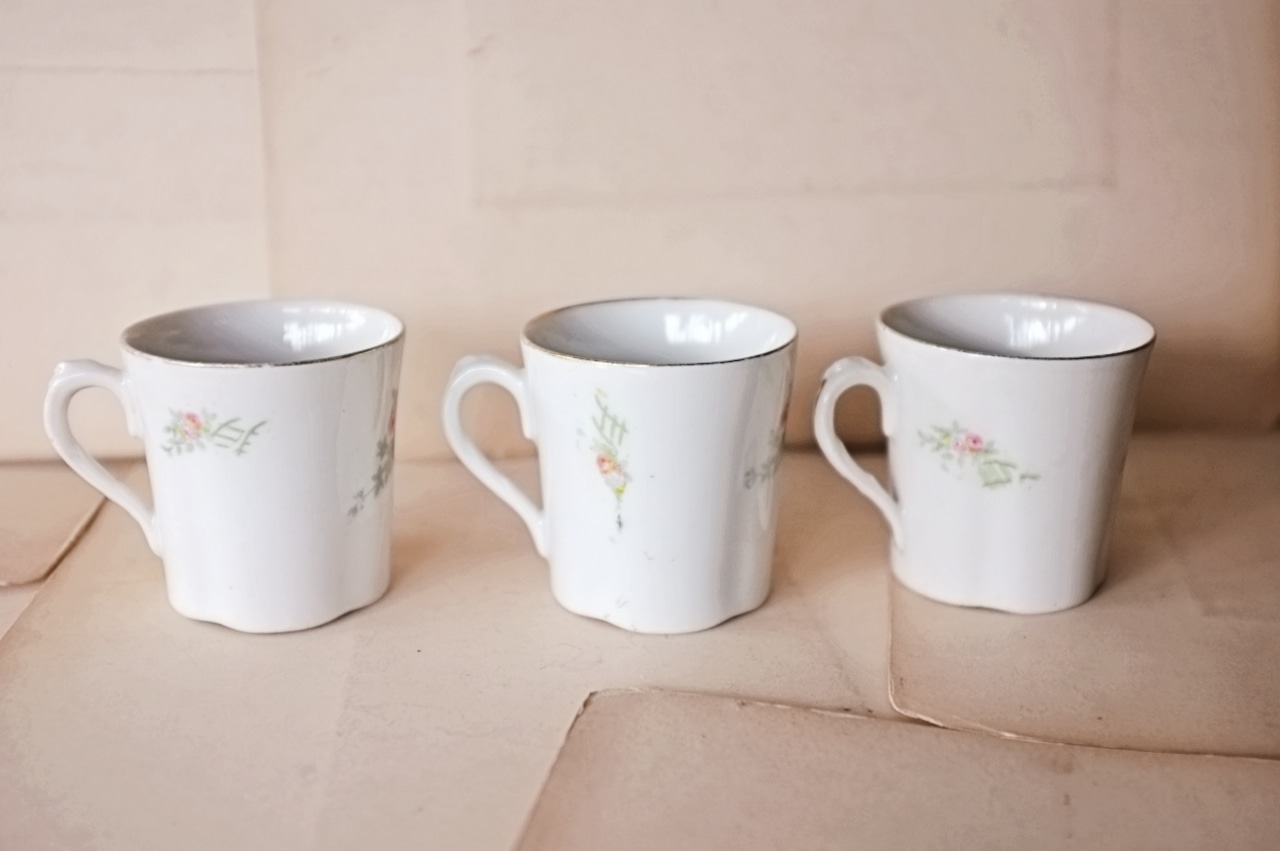 19世紀 フランス 湾曲のロココと薔薇たちの手彩色カップ パリ窯 アンティーク