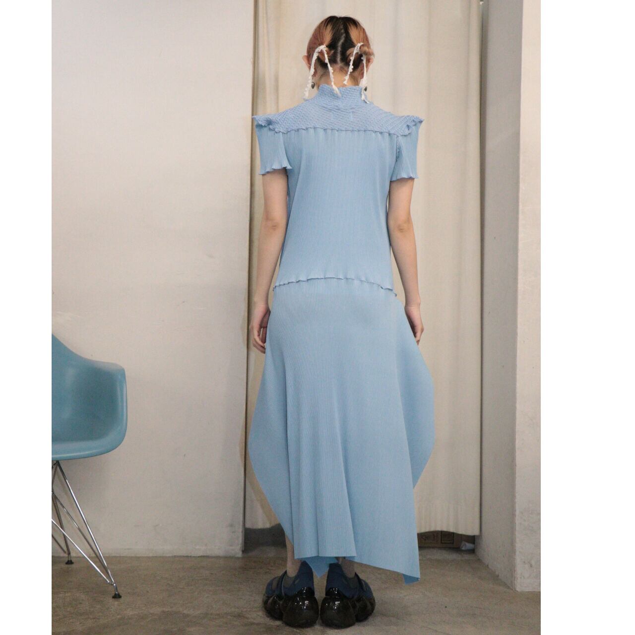 kotohayokozawa Shrink short sleeve dress (BLUE) TD23S-SHRD | IAAAM