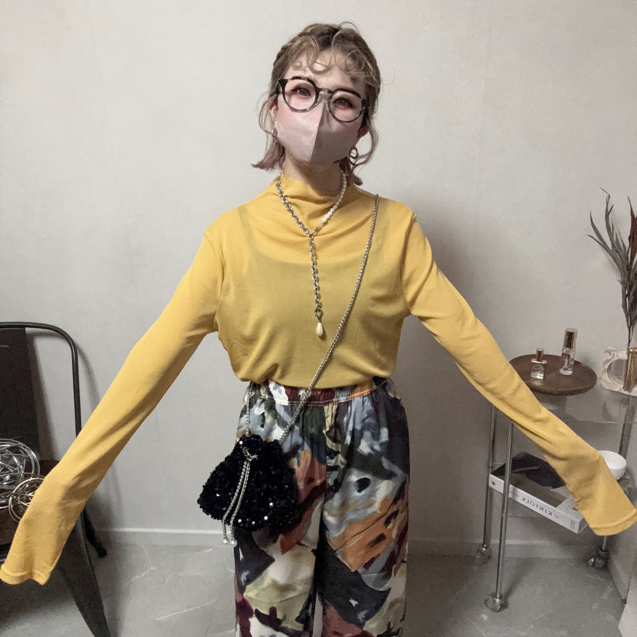 bottleneck sheer long tee【Yellow】