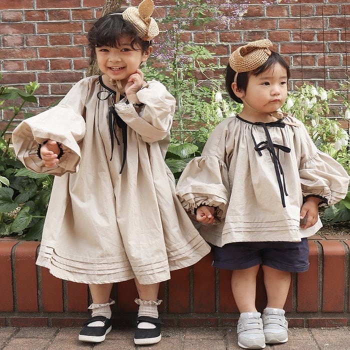 【KID】ナチュラルパフスリーブブラウス、ワンピース