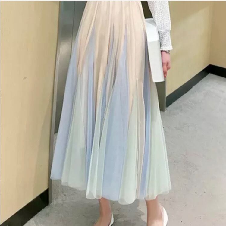 マキシプリーツチュールメッシュグラデーションカラースカートsk2051704