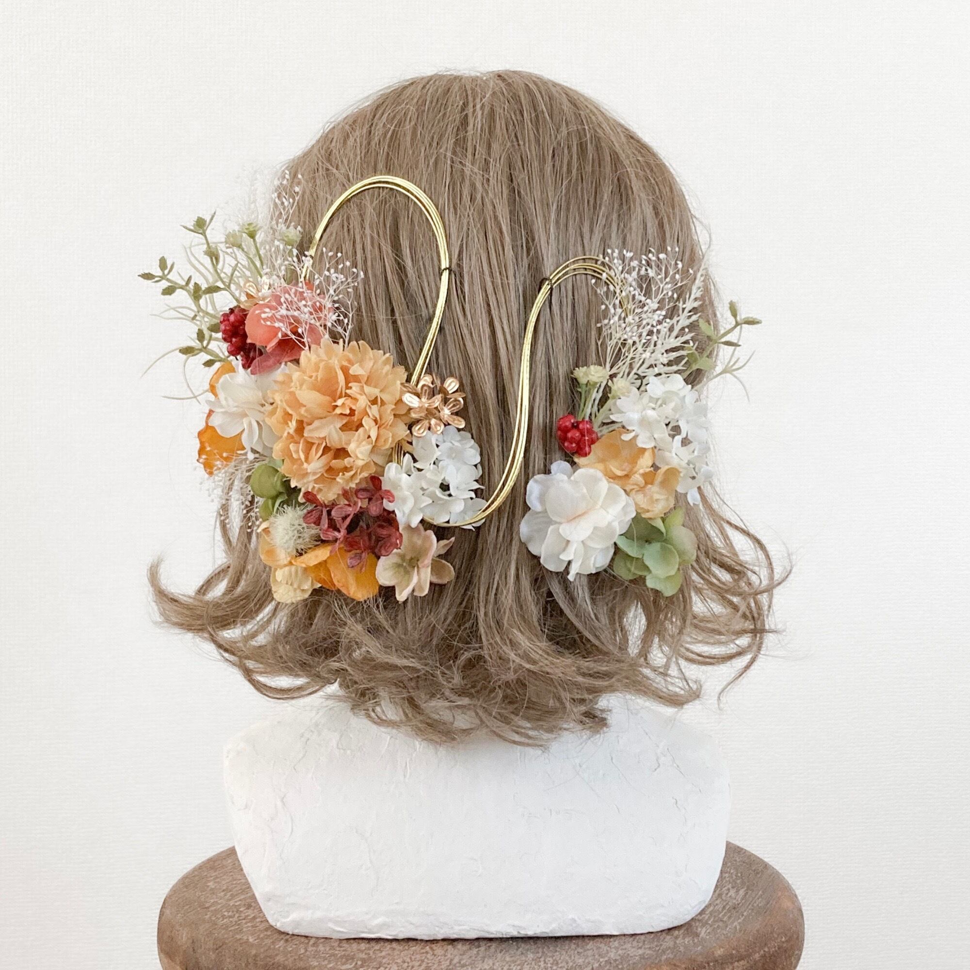 №045♡ドライフラワー＆プリザーブドフラワー＆リボン髪飾り♡成人式