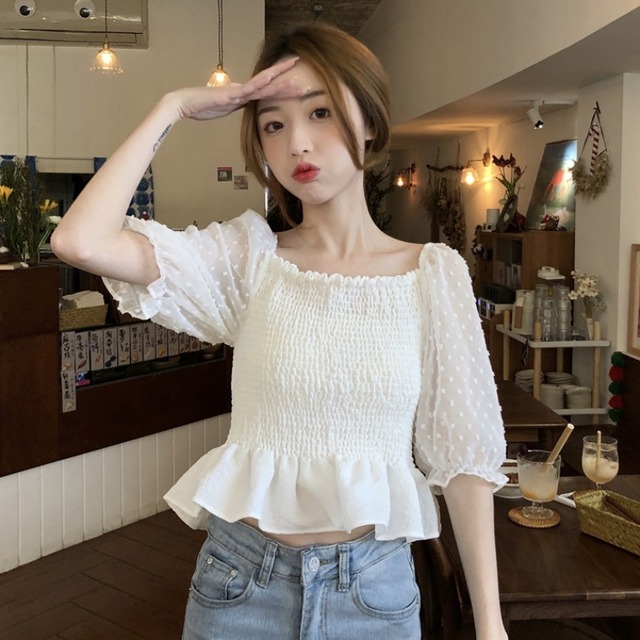 ホワイトシフォンシャツ レディースサマーショートトップス 夏物 1号婦人48754375579