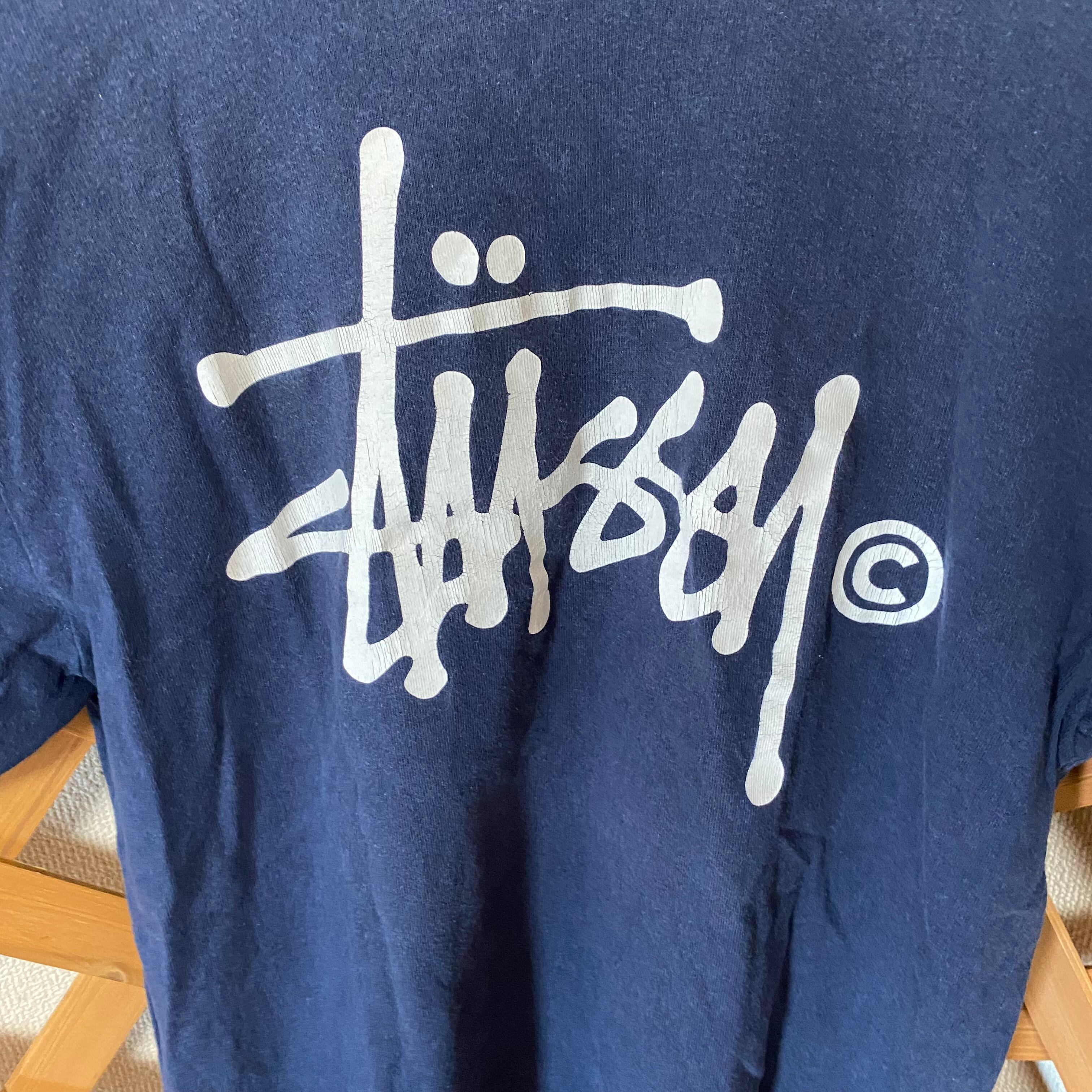 STUSSY ステューシー ビックロゴ tシャツ ネイビー ペイント 古着