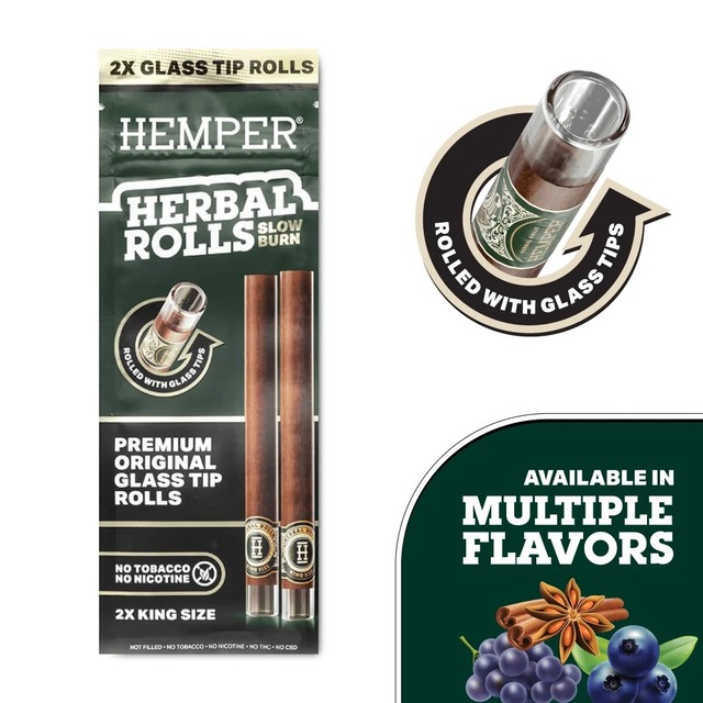 HEMPER Herbal Rolls + Glass Tips｜King Size・Tea Leaf／Grape／Sweet