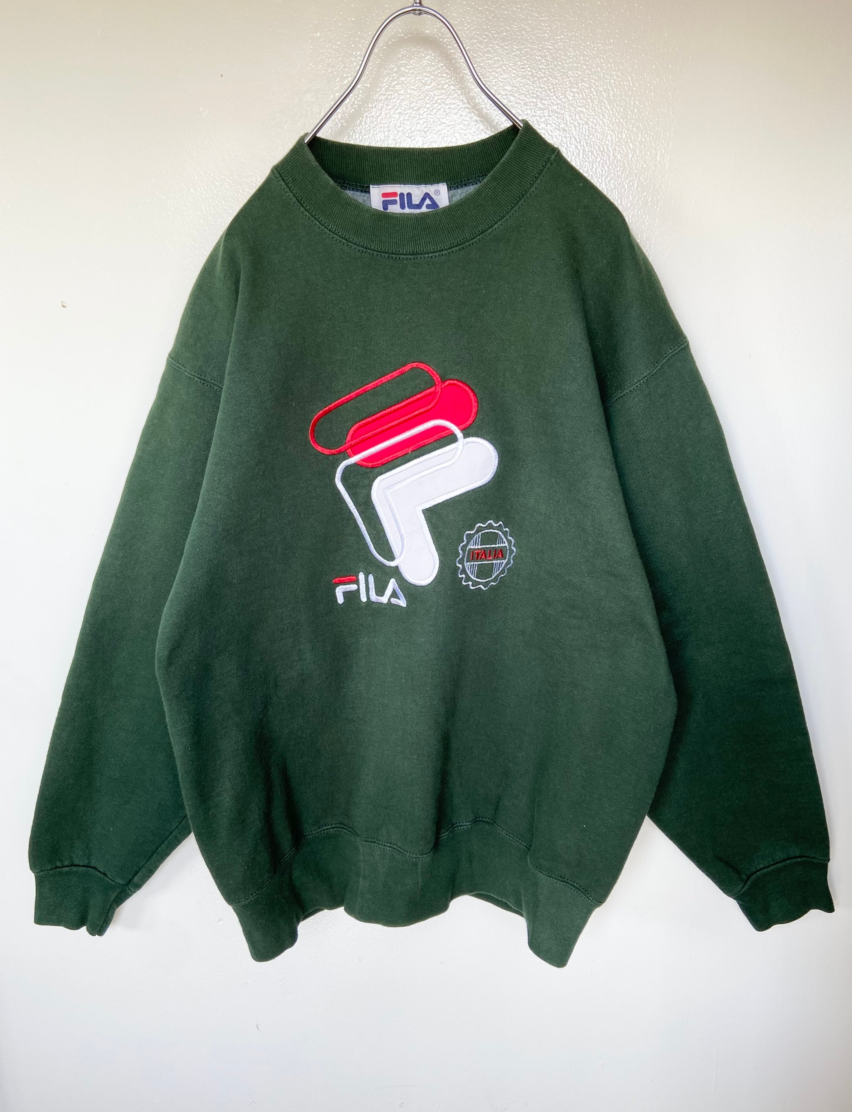 vintage 90s古着 FILA/フィラ 刺繍デカロゴ イタリア製 緑スウェット | 【古着  らくふる】ビンテージ&リメイク専門のオンライン古着SHOP powered by BASE