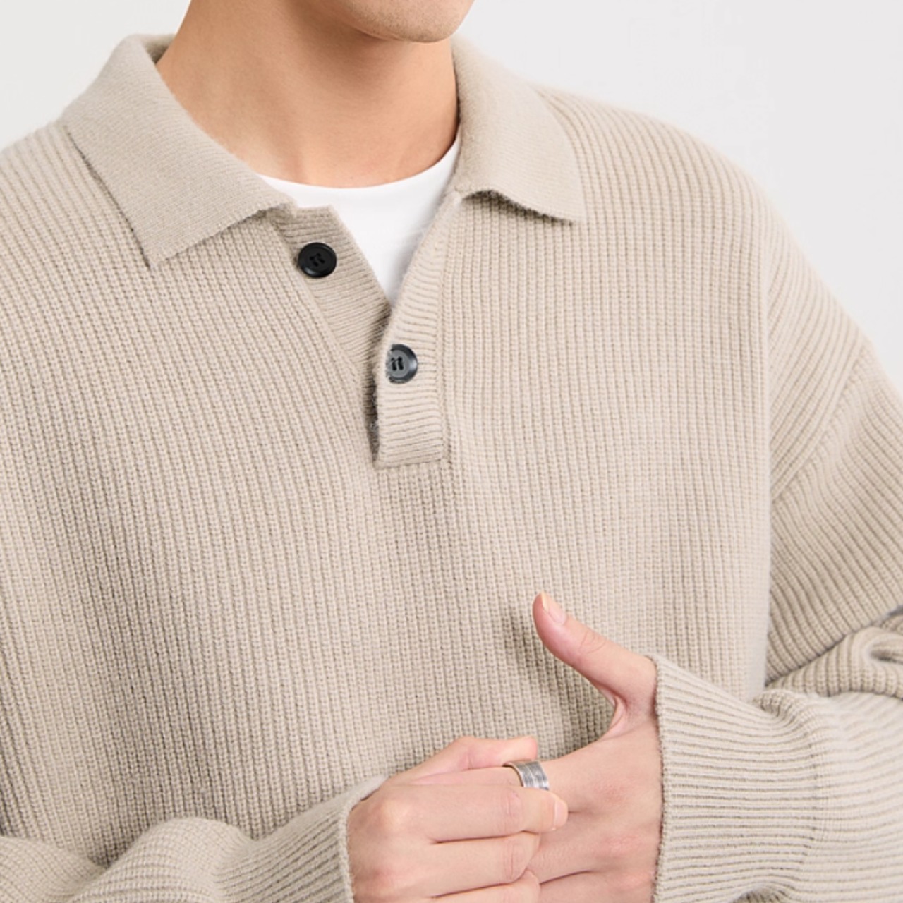 オープンカラー リブ編み長袖ニット af0399