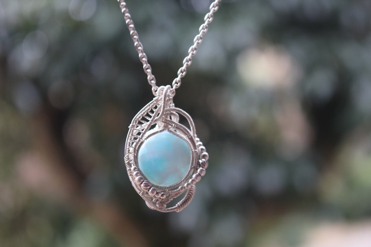 Larimar silver925 wire wrapping pendant