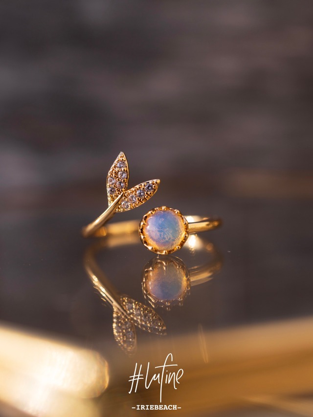 【#lufine】leaf and stone ring  #24