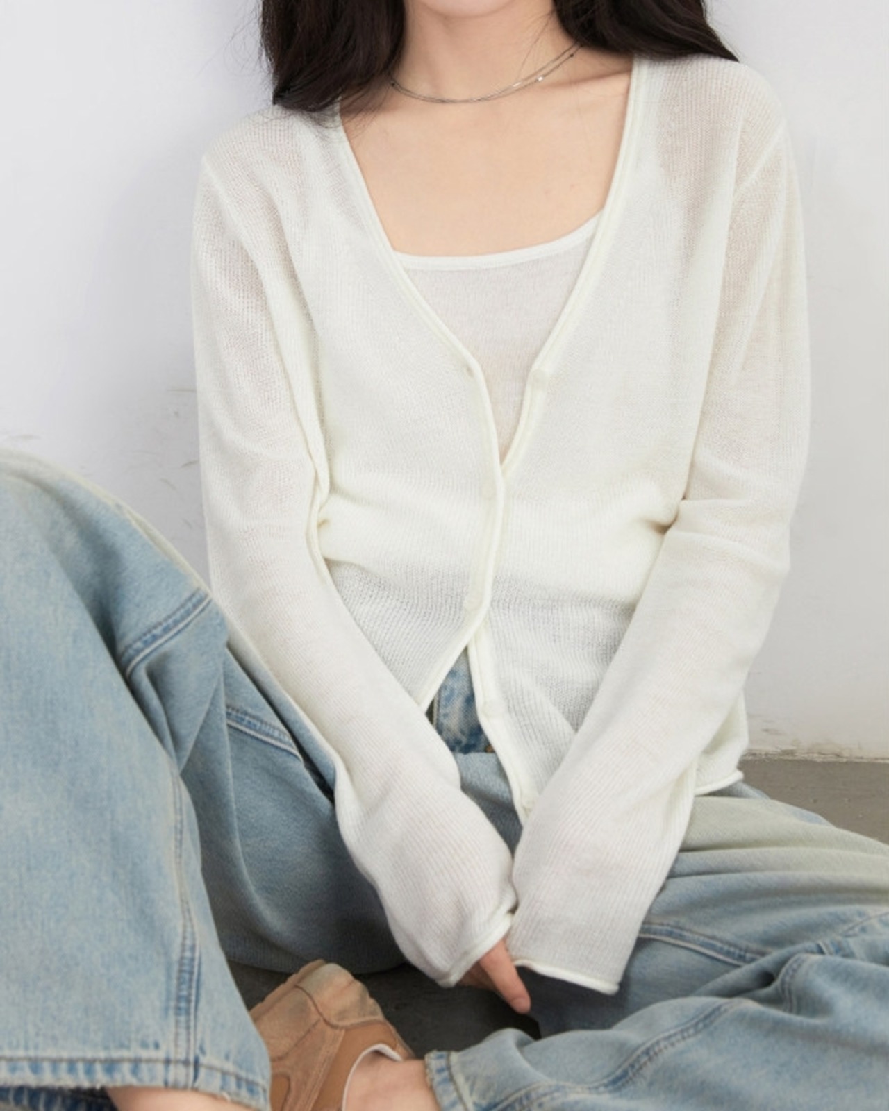 Button front v-neck knit cardigan L0141