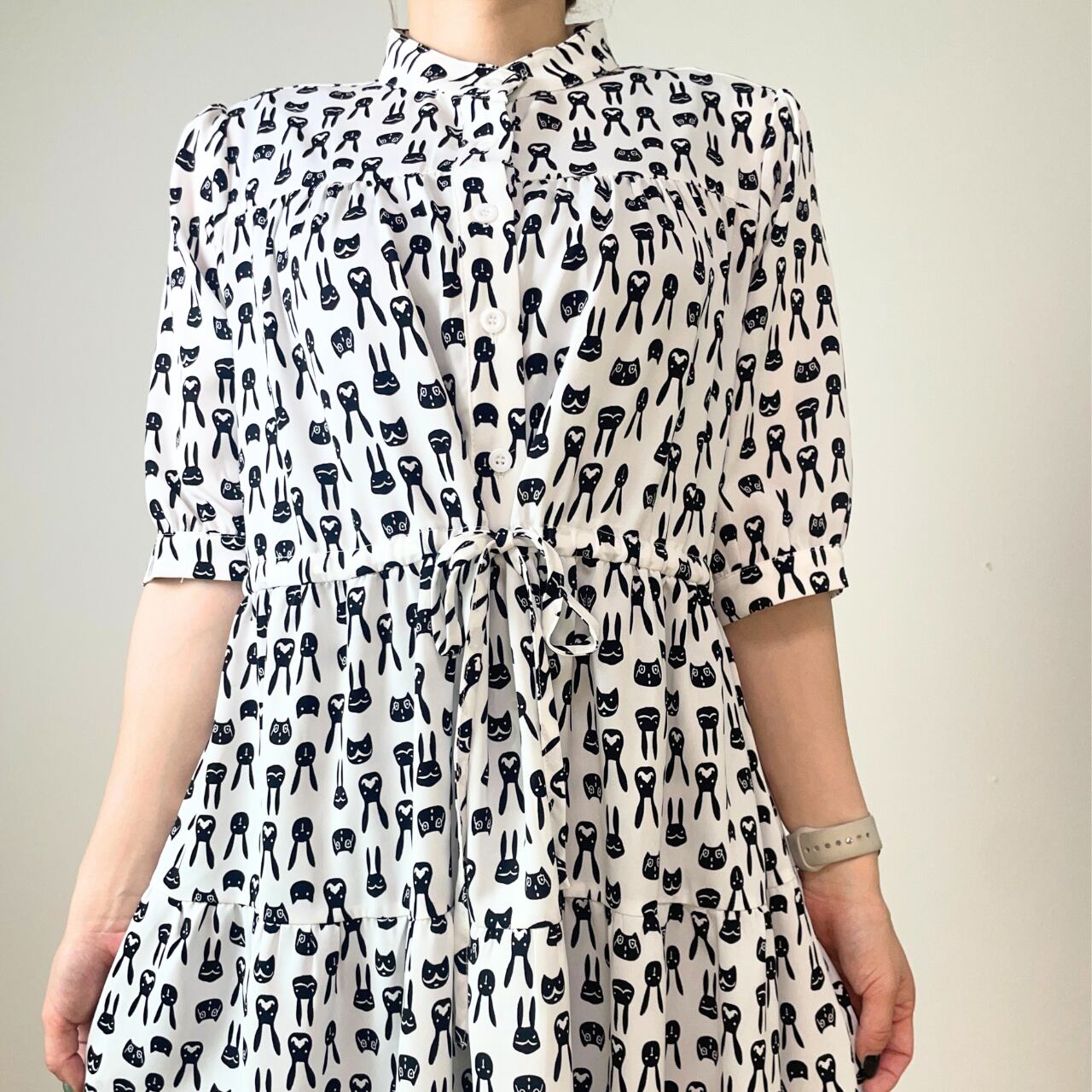 【再入荷】手描き風アニマル柄シャツワンピース|ゆったりサイズで楽ちん可愛い