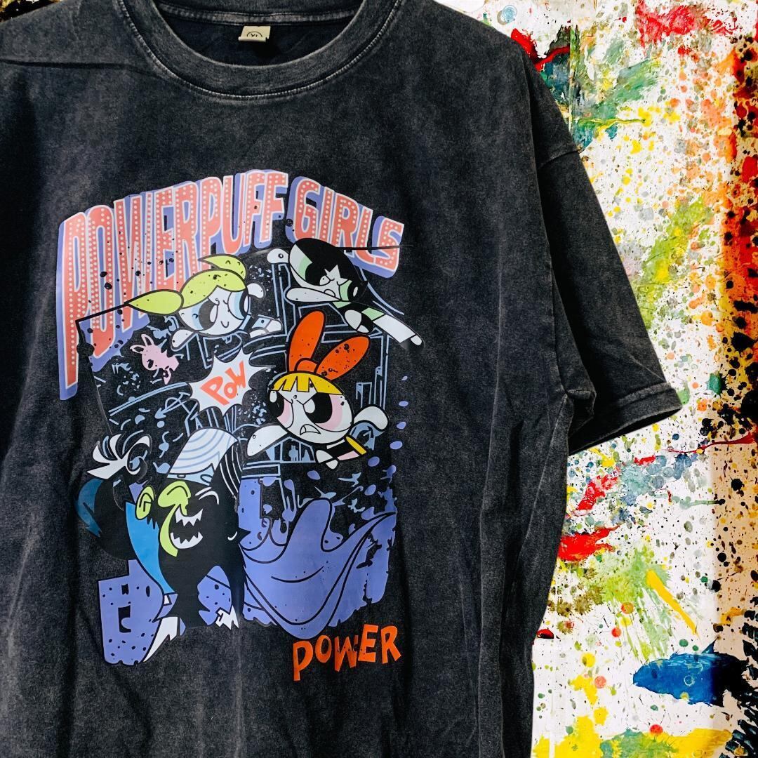 パワーパフガールズ ウォッシュ加工オーバーサイズTシャツ パワパフガールズ Tシャツ 半袖 メンズ 新品 個性的 ウォッシュ