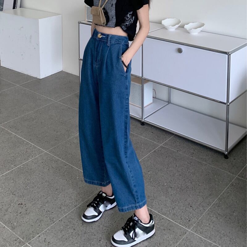 サマー薄手ダークブルーストレッチウェストルーズパンツ ジーンズ エラスティック 伸縮 夏物 YY-ファッション83659769218