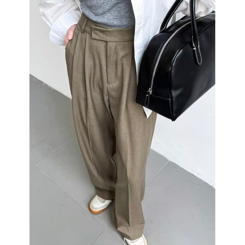 high waist tucked straight pants m0467