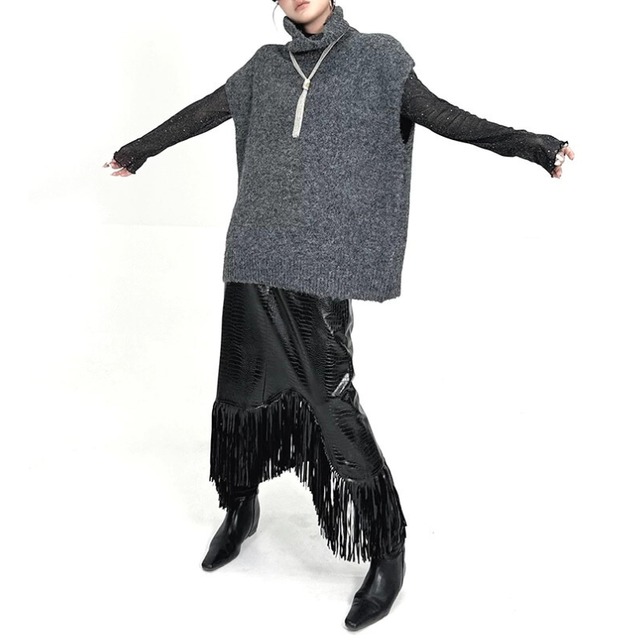 High neck knit vest【2color】 C1426