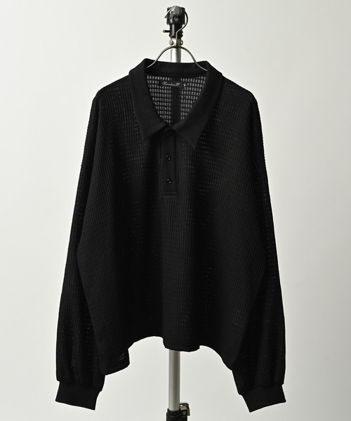 Revertical Knitted long-sleeved polo shirt (BLK) RV9233