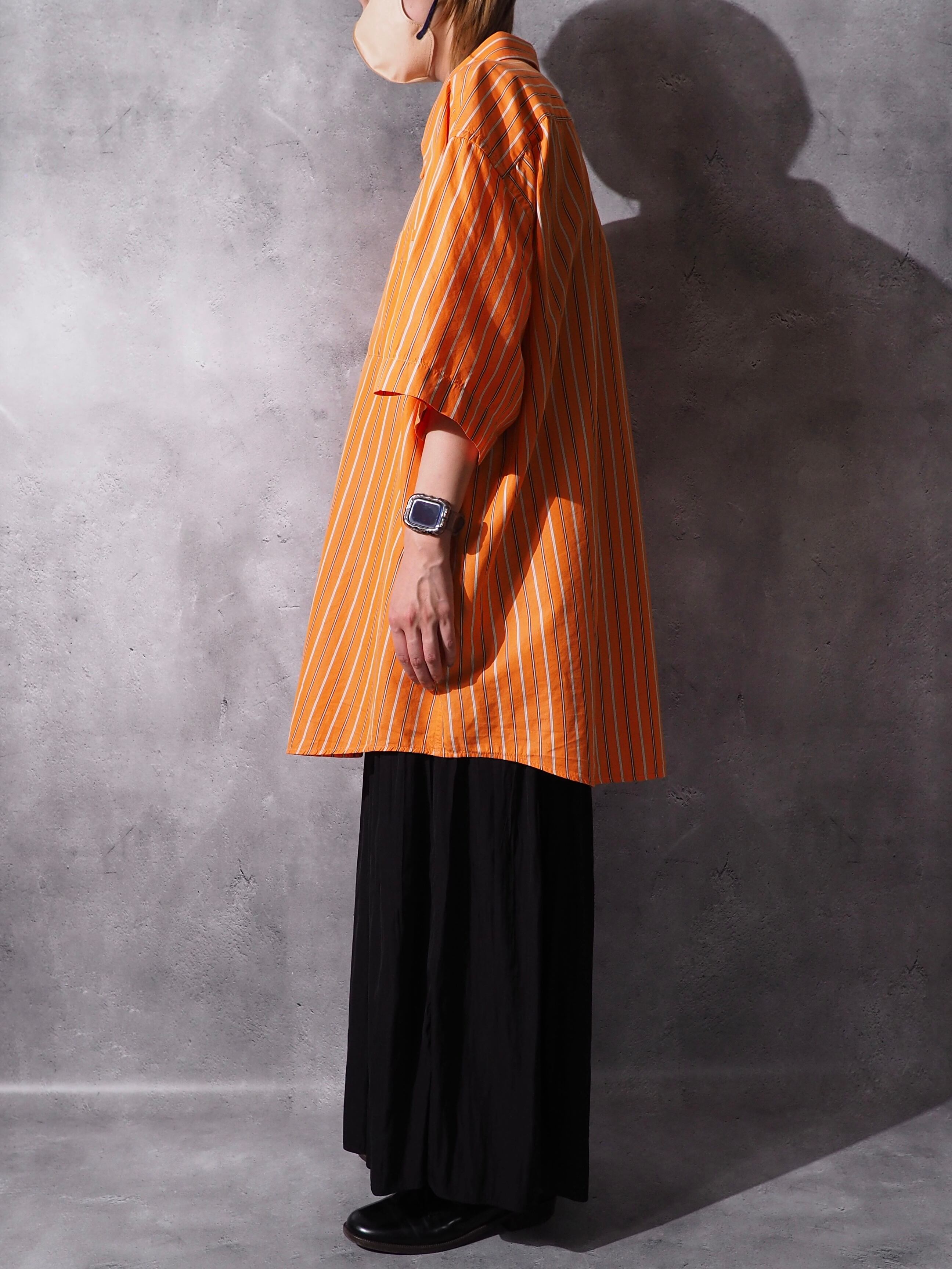 Paul Smith carrot orange color loose silhouette stripe button down shirt