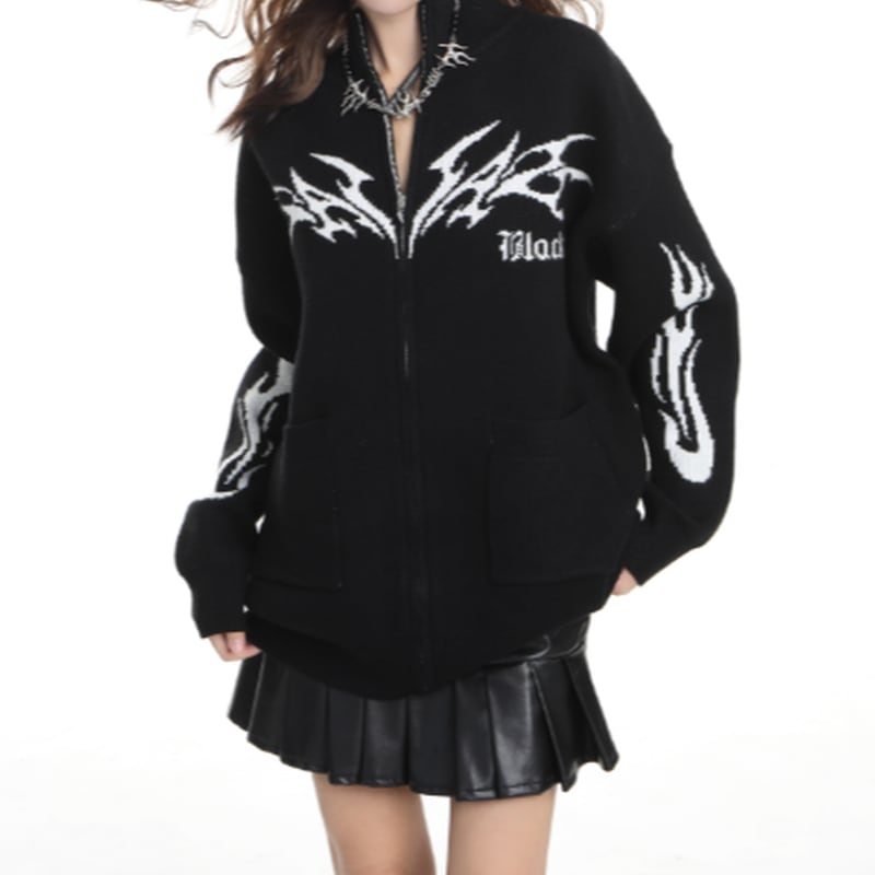 cable knit stand collar zip-up knit cardigan la1342