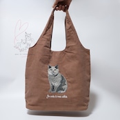 COCOALT 猫デザイン刺繡コーデュロイトートバッグ ブリティッシュ