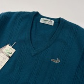 タグ付き 未使用品 Crocodile クロコダイル Vネック ウールニットセーター サイズ M /ケーブル編み/ブルー系