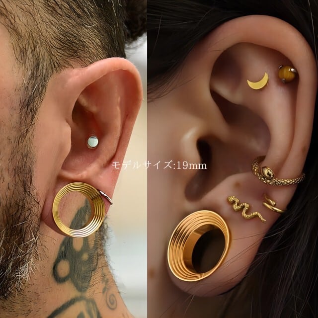 ボディピアス 16mm 19mm ゴールド ラッパ型ライン ダブルフレア