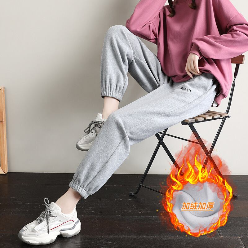 【新作】【送料無料】 女性用の厚みのあるベルベットのスウェットパンツ、秋と冬用のルーズレッグパンツ、スリムで多用途のトレンディなカジュアルスウェットパンツ 0376562854171