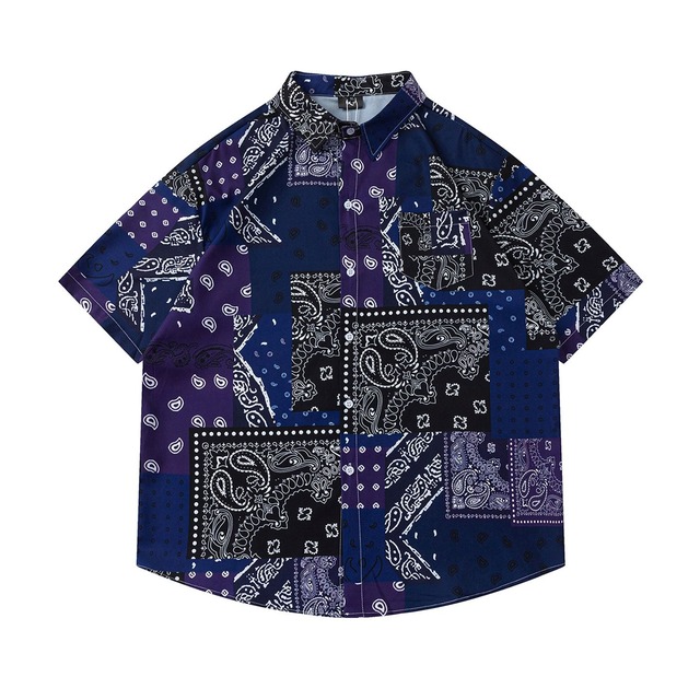 【UNISEX】PAISLEY CONTRAST SHORT SLEEVE SHIRT M-17817
