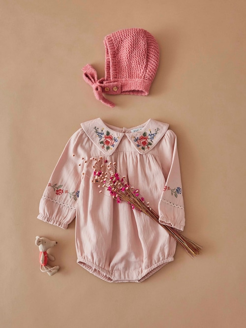 【Emile et Ida】Romper Pink Cross Stitch / Pink
