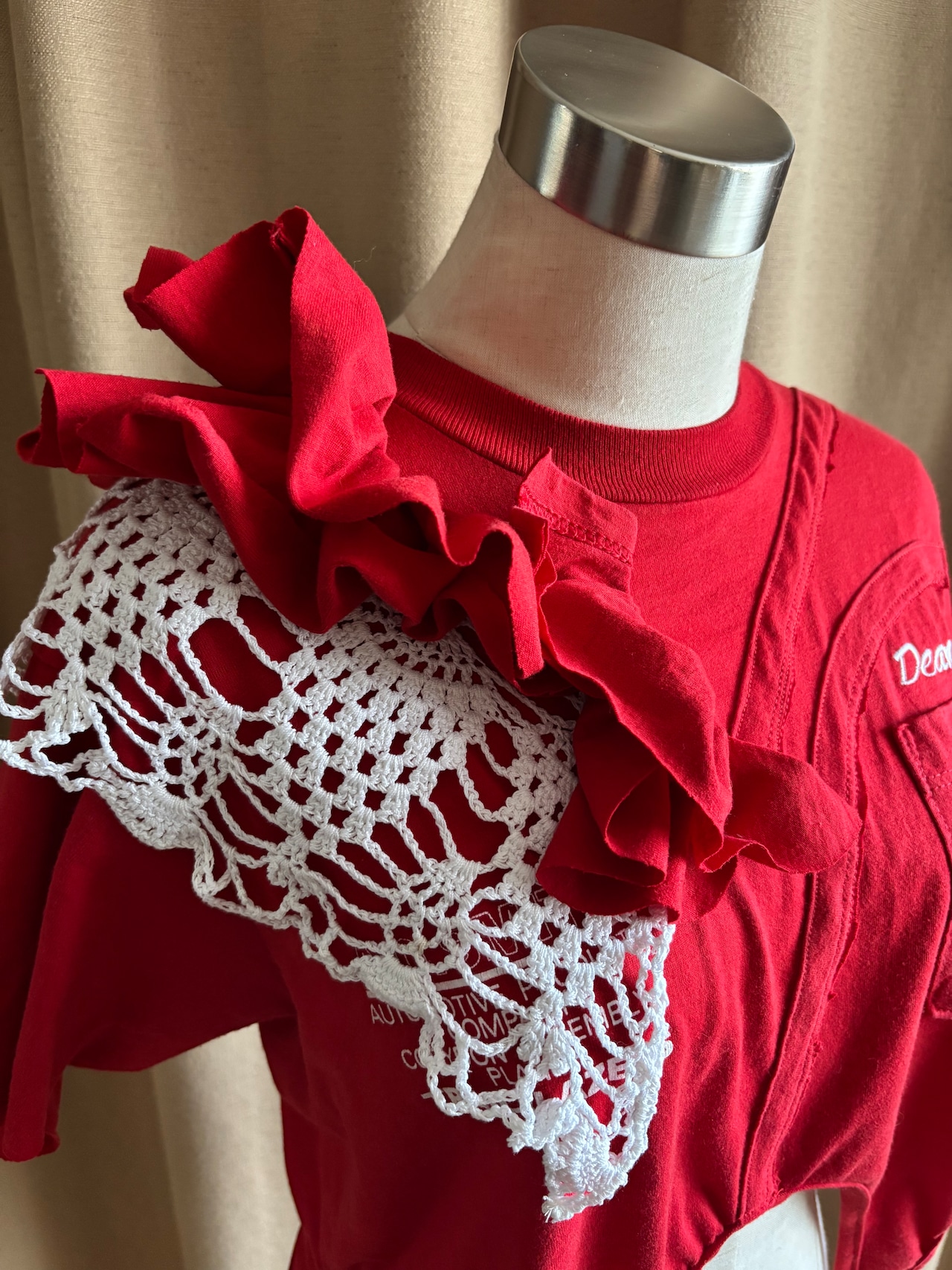 sculptural ruffle lace remake t-shirt-5264-6