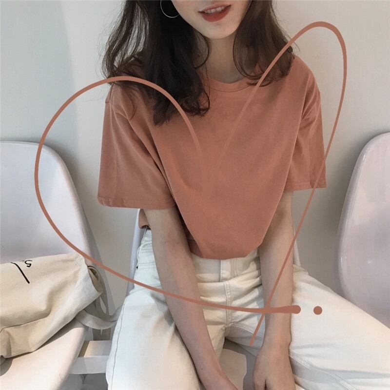 オールマッチの白いラウンドネック半袖Tシャツ女子学生春夏新スタイルシンプルコンピオンスルーズカジュアルトップ 1号婦人24090222928